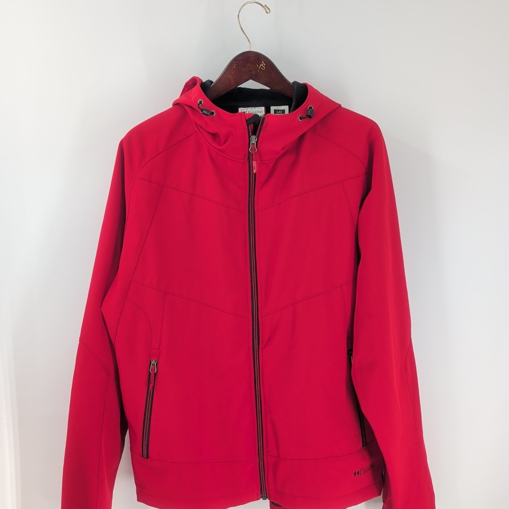 Double Diamond Soft Shell Hooded‎ Zipped Pockets Full Zip Jacket Red Size L